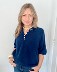 Navy Button Detail 3/4 Sleeve Jumper