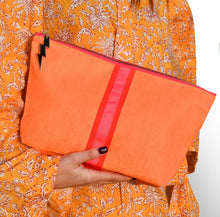 Load image into Gallery viewer, Bright Orange Stripe Clutch/ Make Up Bag
