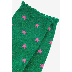 Green Sparkly Pink Star Print Socks