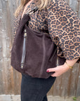 Dark Brown Suede Large Shoulder/ Crossbody Bag