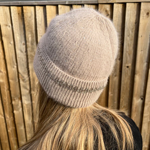 Light Taupe Sequin Knitted Beanie Hat