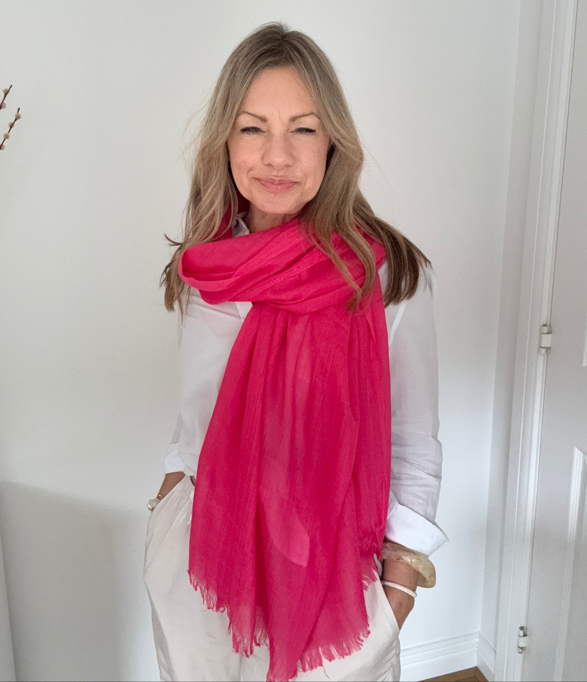 Bright Pink Plain Lightweight Scarf