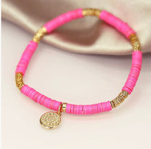 Cargar imagen en el visor de la galería, Bright Pink &amp; Gold Beaded Bracelet
