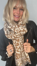 Load image into Gallery viewer, Camel &amp; Cream Animal Print Blanket Scarf
