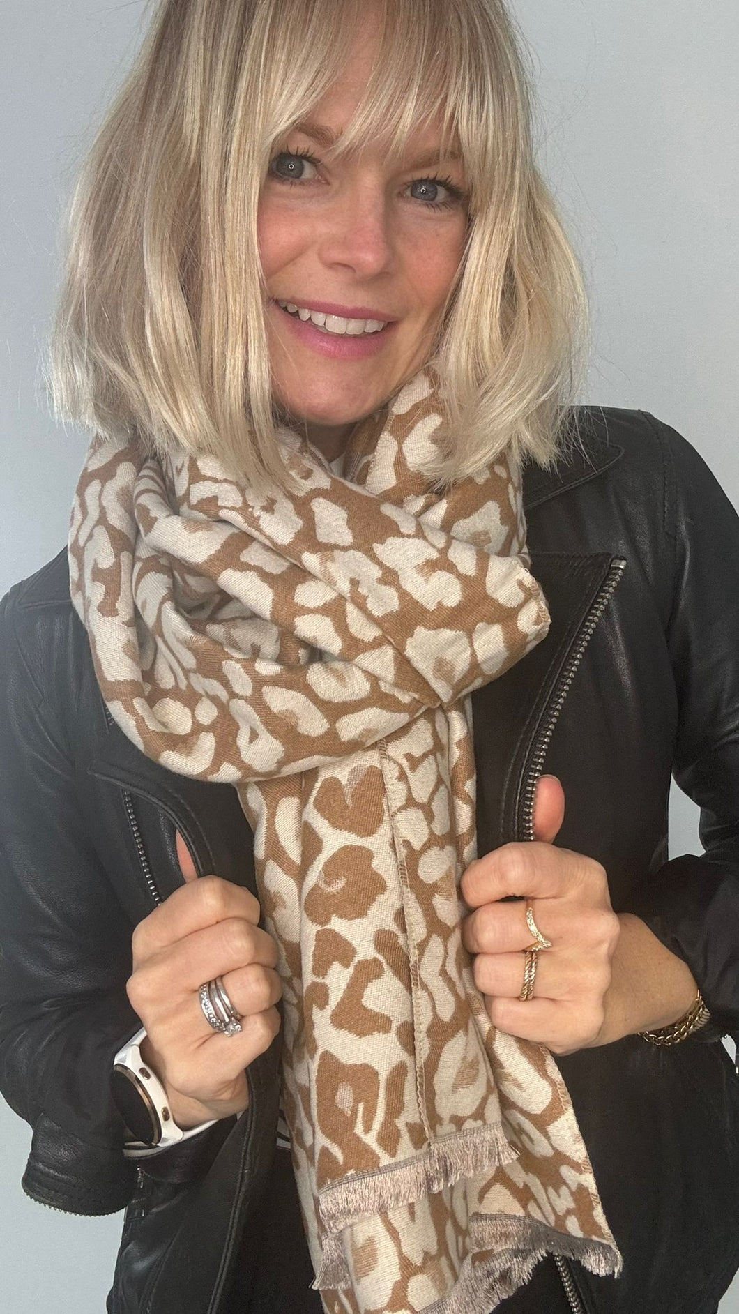 Camel & Cream Animal Print Blanket Scarf