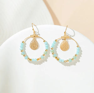 Gold & Turquoise Bead Drop Hoop Earrings
