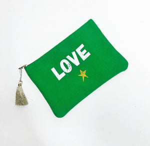 Bright Green LOVE Make Up Bag