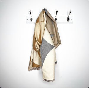 Grey & Camel Retro Print Blanket Scarf