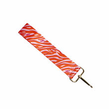 Carica l&#39;immagine nel visualizzatore di Gallery, Pink &amp; Orange Zebra Print Wrist Strap - Gold Hardware
