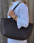 Dark Brown Leather Weave Tote Bag