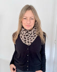 Taupe & Brown Animal Print Knitted Triangle Scarf/ Necktie