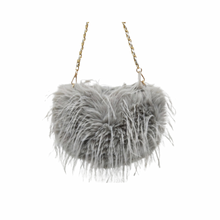 Carregar imagem no visualizador da galeria, Light Grey Pom Pom Faux Fur Clutch/ Crossbody Bag
