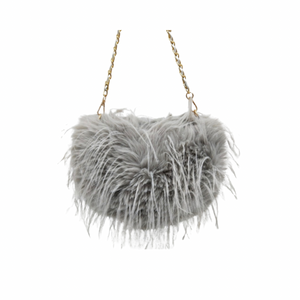 Light Grey Pom Pom Faux Fur Clutch/ Crossbody Bag