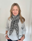 Black, Grey & White Leopard Print Cotton Triangle Scarf
