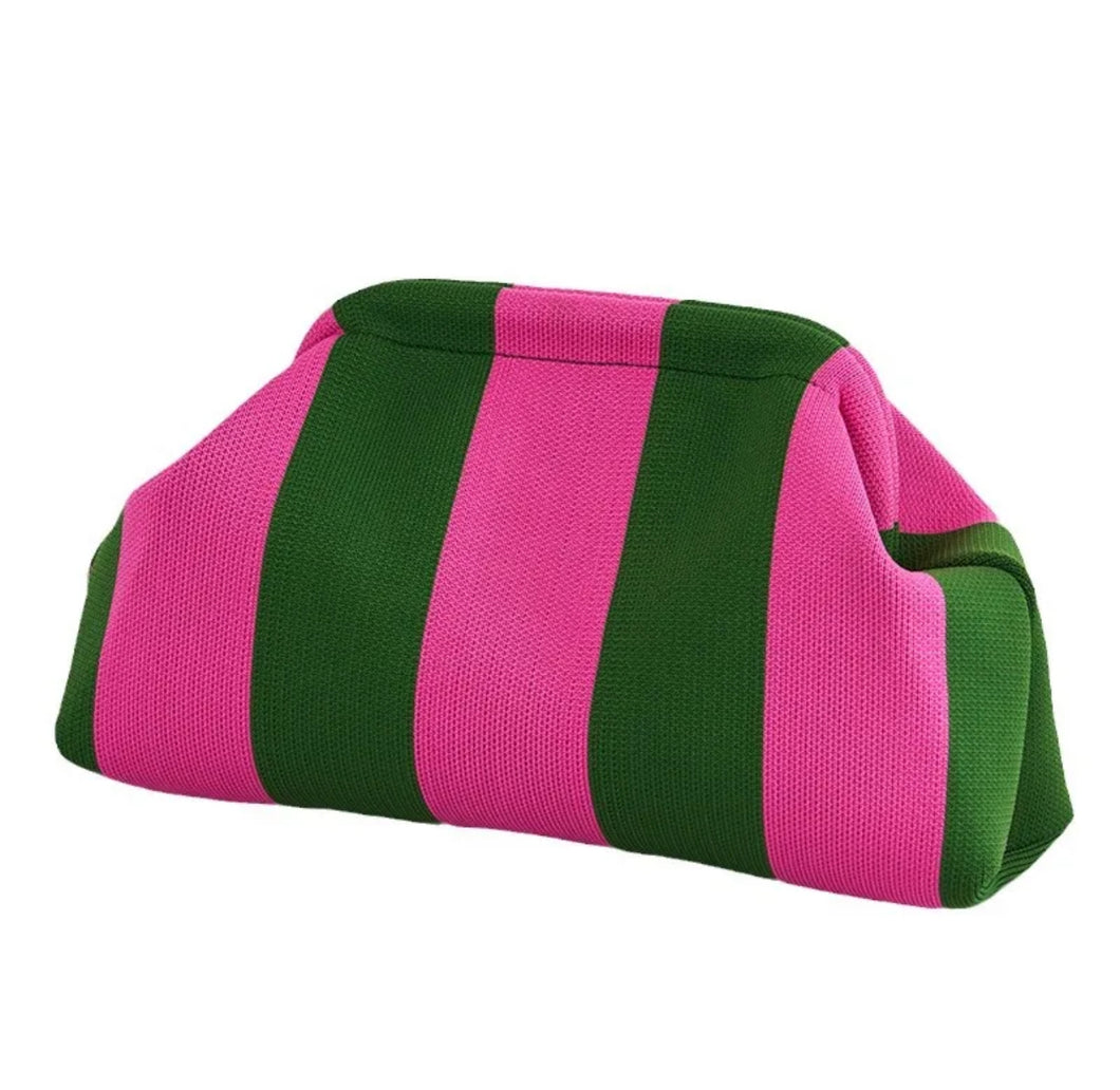 Green & Pink Stripe Knitted Cloud Bag