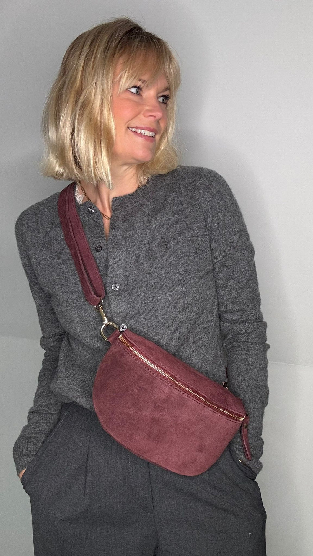 Suede Large Burgundy Crossbody/ Waist Bag