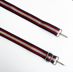 Black, Gold & Burgundy Stripe Bag Strap - Silver Hardware