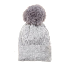 Afbeelding in Gallery-weergave laden, Light Grey Knitted Pom Pom Hat
