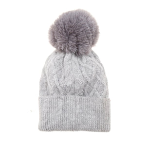 Light Grey Knitted Pom Pom Hat