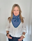 Blue & Mid-Navy Cotton Mid-Length Triangle Scarf/ Necktie