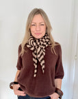 Taupe & Brown Stripe Knitted Long Triangle Scarf/ Necktie