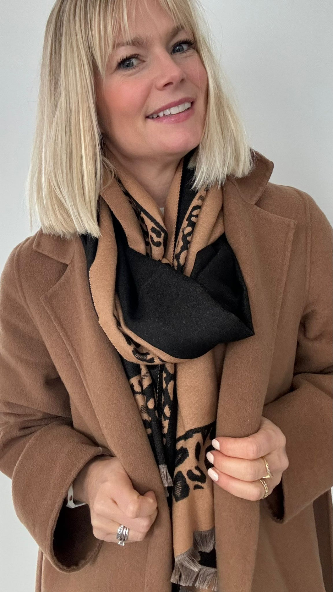 Black & Camel Animal Print Blanket Scarf