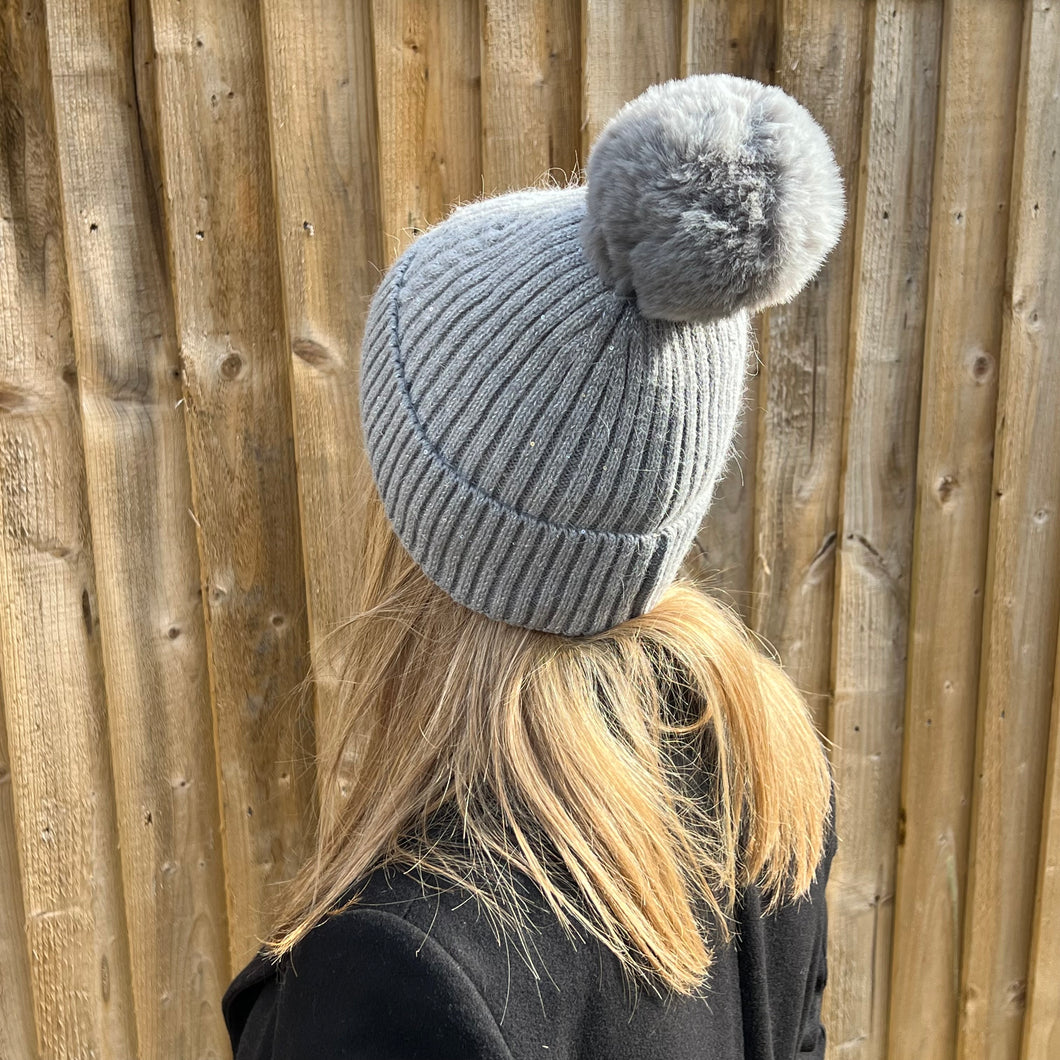 Ladies grey pom pom hat online