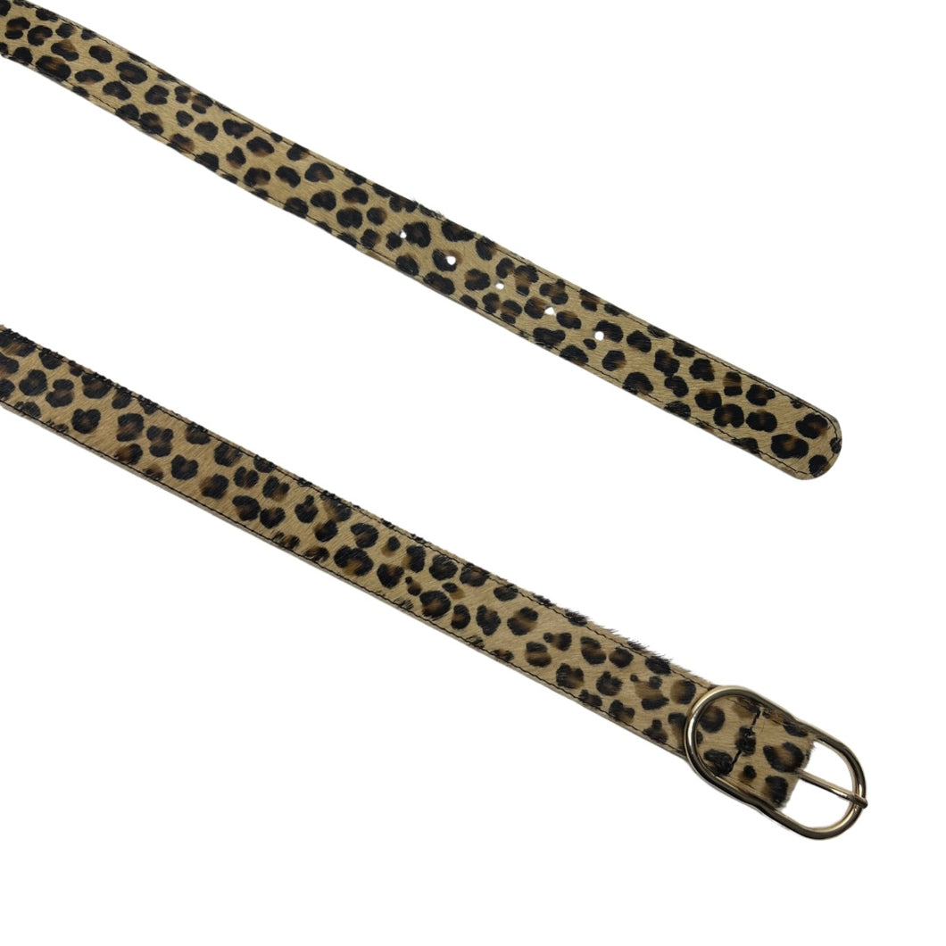 Leopard Print Pony Skin Leather Belt with Gold Buckle M/L