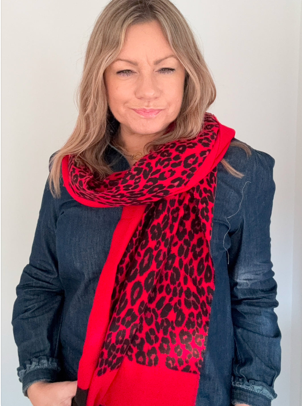 Red & Black Leopard Print Scarf