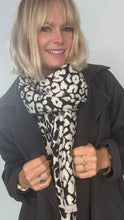 Load image into Gallery viewer, Black &amp; Cream Animal Print Blanket Scarf
