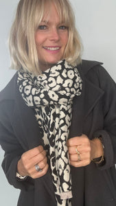 Black & Cream Animal Print Blanket Scarf