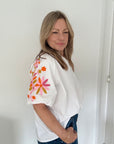 White Embroidered Sleeve Cotton Blouse