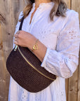 Chocolate Raffia Large Crossbody / Waist Bag