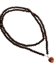 Dark Brown Long Wooden Beaded Necklace with Brown Resin Heart
