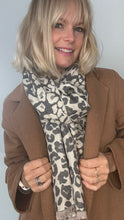 Load image into Gallery viewer, Grey &amp; Cream Animal Print Blanket Scarf
