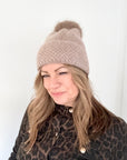 Taupe Knitted Pom Pom Hat