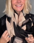 Preorder for Dispatch w/c 13/10 - Black & Pale Taupe Chevron Print Blanket Scarf