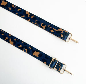 Navy & Gold Animal Print Bag Strap - Gold Hardware