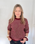 Burgundy & Cream Stripe 3/4 Sleeve Jumper