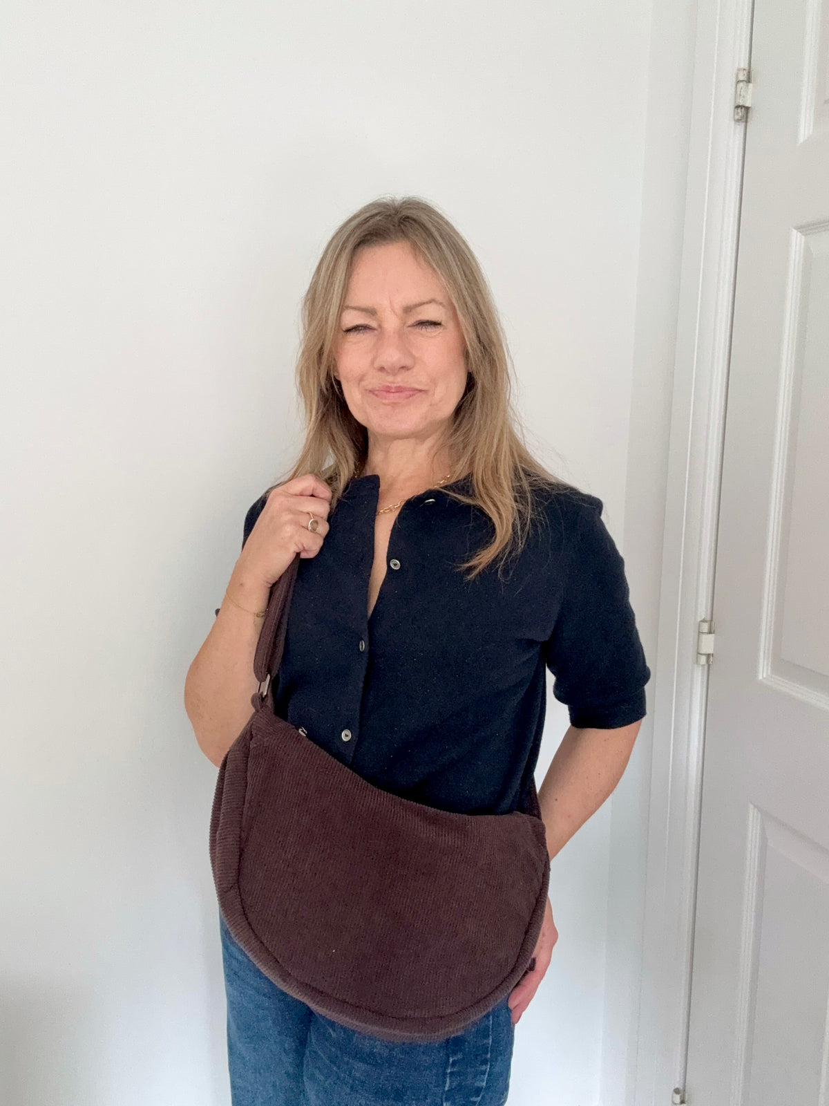 Dark Brown Cord Crossbody Bag
