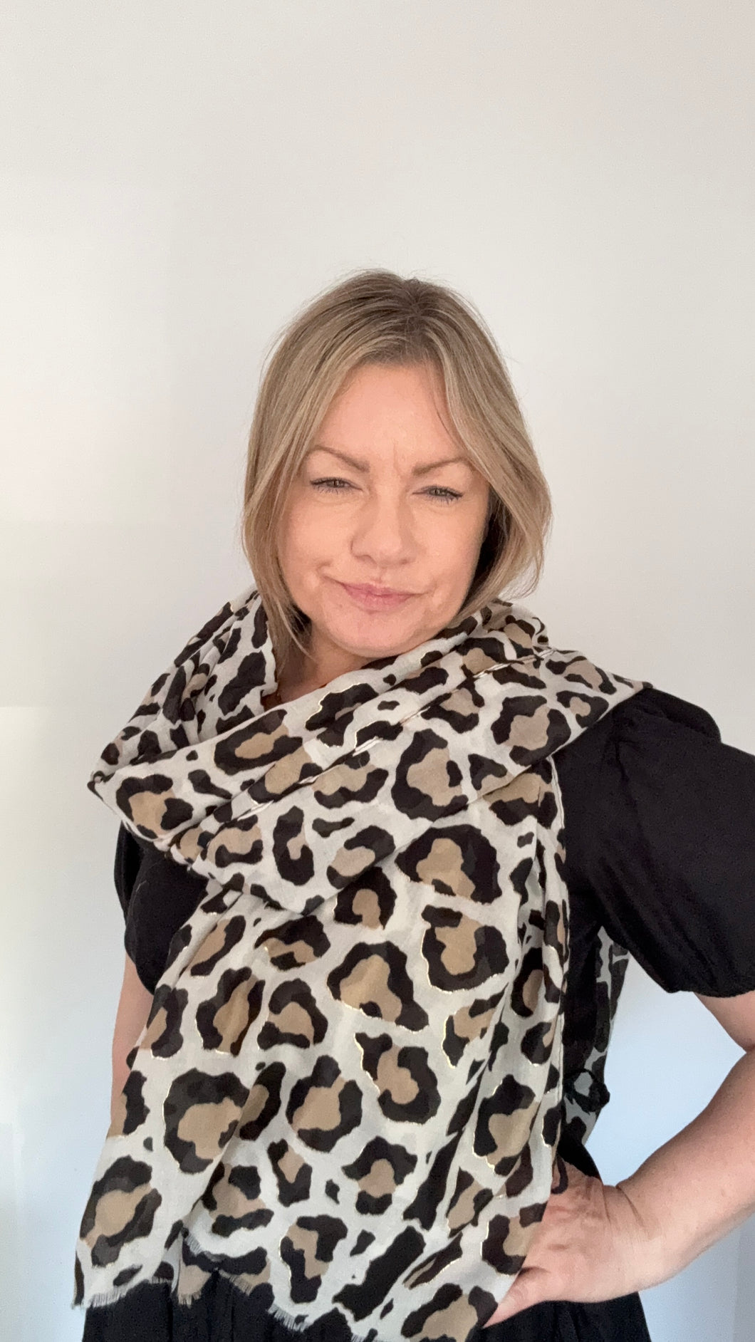 Pale Taupe & Gold Animal Print Scarf