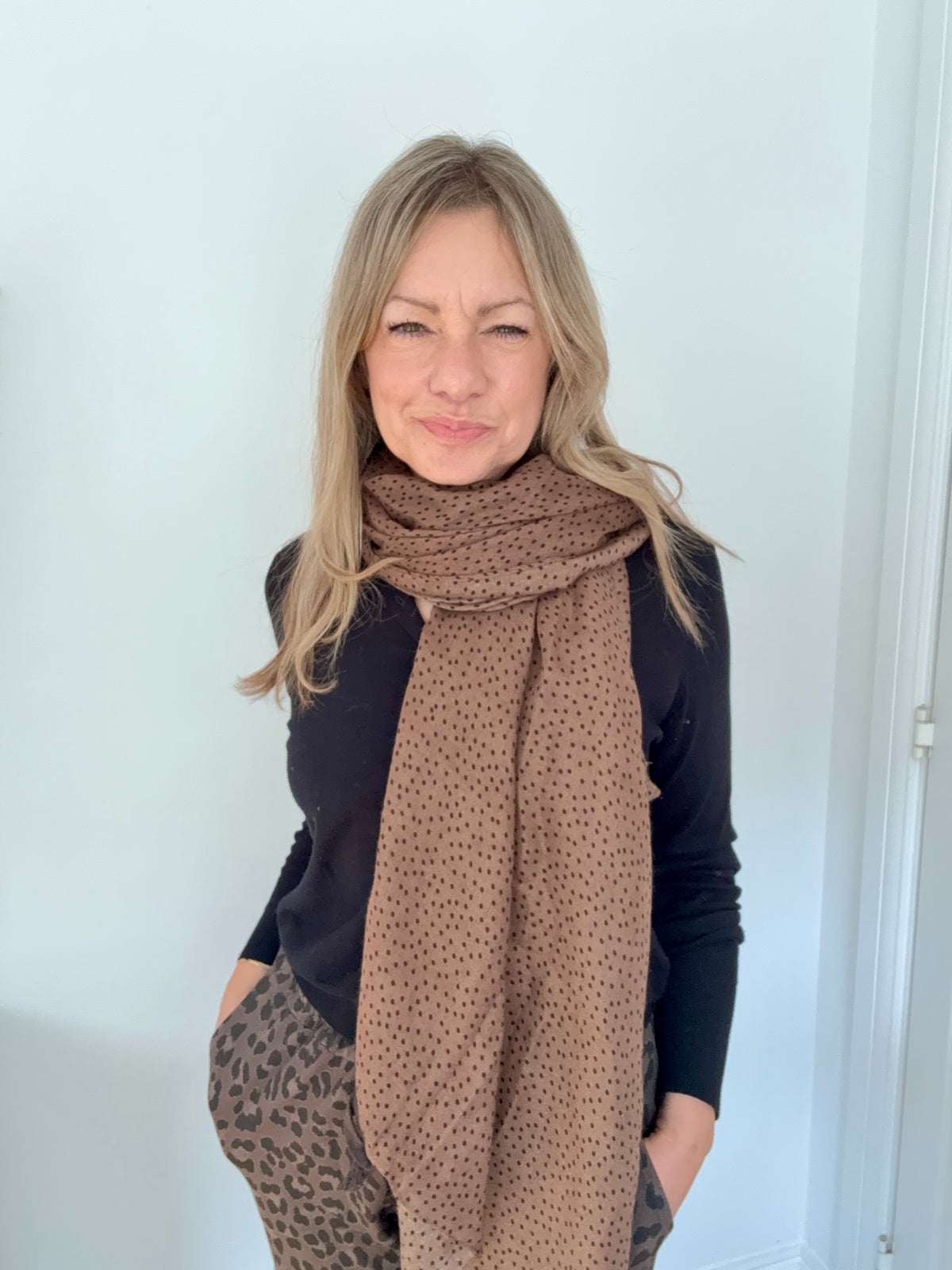 Brown &amp; Black Spot Lightweight Scarf