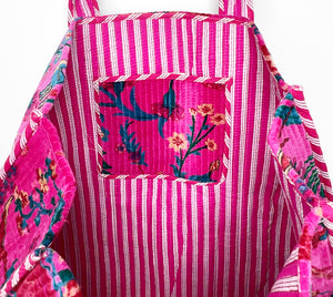 Pink Velvet Tapestry Print Large Tote Bag