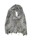 Black & Beige Zebra Print Tassel Scarf