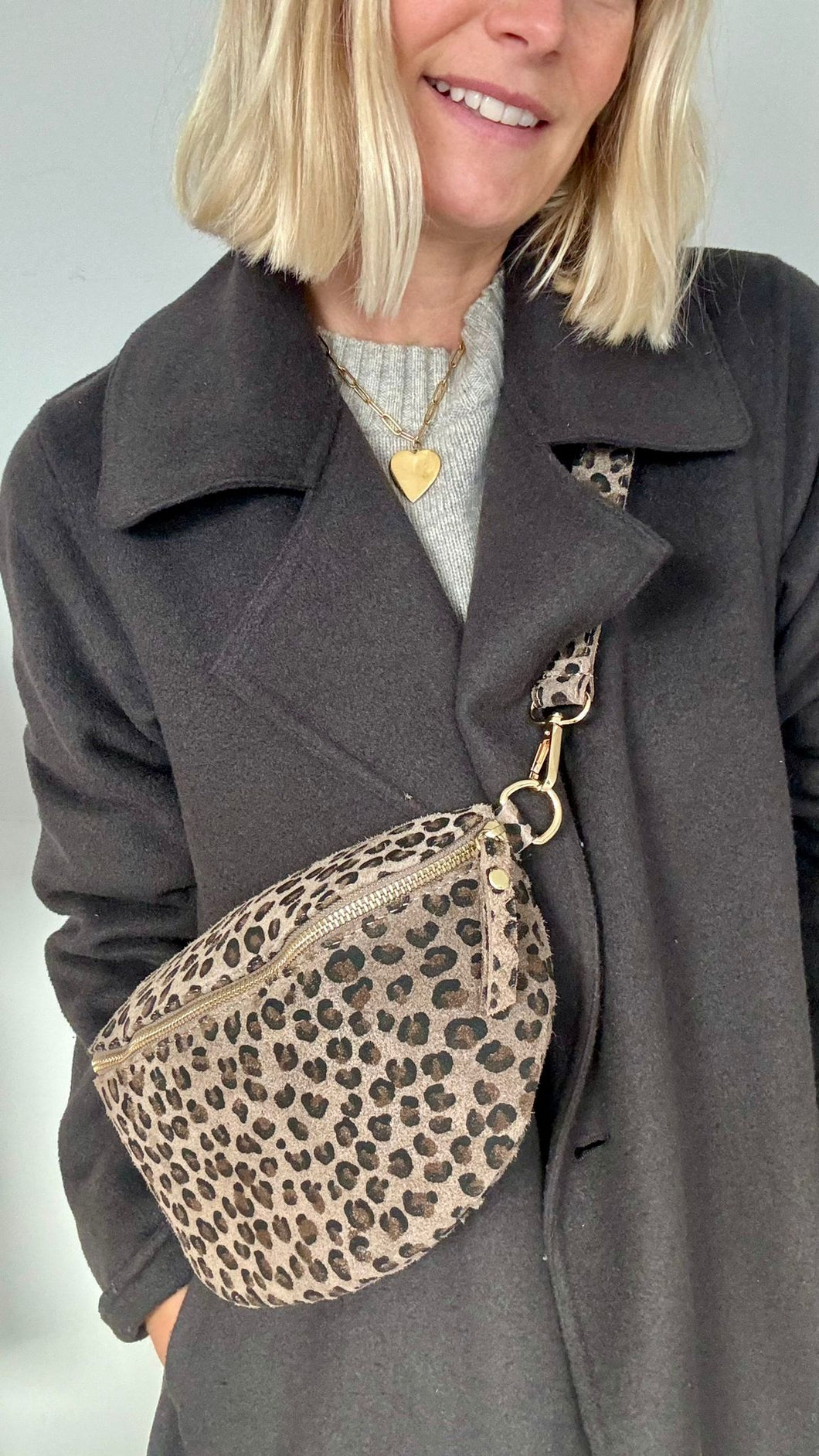 Suede Large Taupe Leopard Crossbody/ Waist Bag