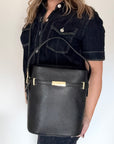 Black Leather Large Bucket Bag