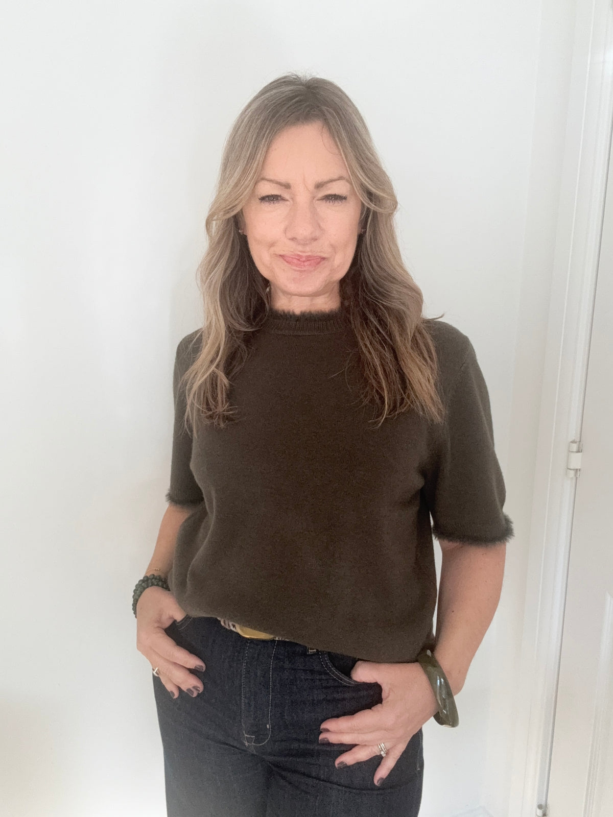 Khaki Faux Fur Trim Jumper