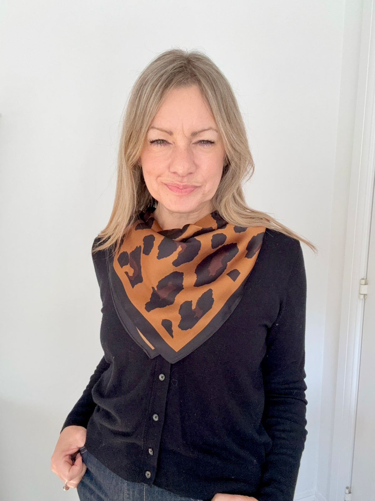 Black &amp; Tan Animal Print Square Satin Scarf/ Necktie