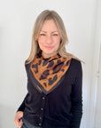 Black & Tan Animal Print Square Satin Scarf/ Necktie