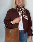 Dark Tan Suede Bucket Bag